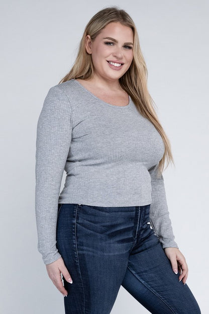 Plus Classic Ribbed Round Neck Long Sleeve