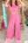 Strawberry Pink Plain Slim Fit Crop Top And Wide Leg Pants Set