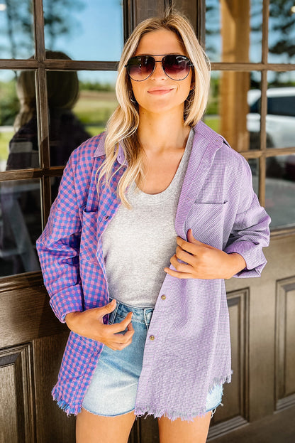 Mixed Plaid Button Down Long Sleeve Chest Pocket Shirt