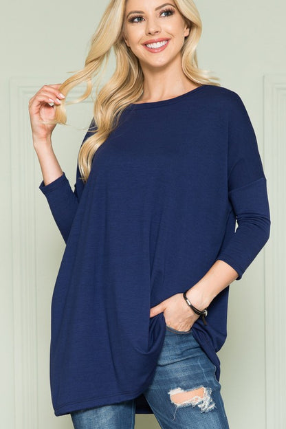 Plus Size Solid Long Sleeve Tunic Top