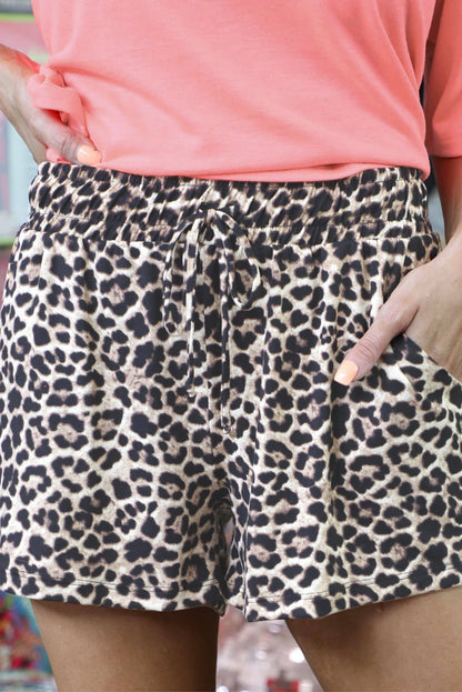 Colorblock Leopard Short Sleeve and Shorts Loungewear