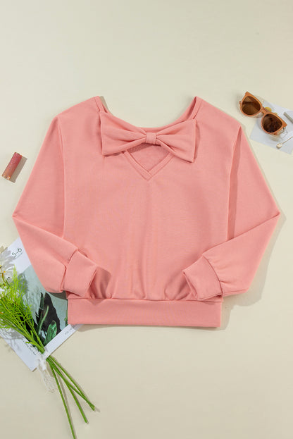 Bow Cutout Round Neck Long Sleeve Sweatshirt