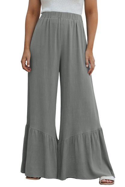 Sky Blue Basic High Waist Ruffled Wide Leg Pants