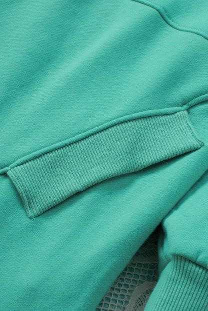 Light Blue Casual Batwing Sleeve Pocket Henley Hoodie