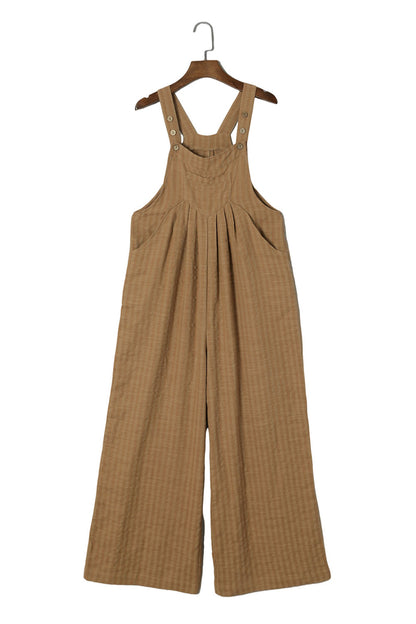 Brown Striped Pleated Pockets Wide Leg Jumpsuit