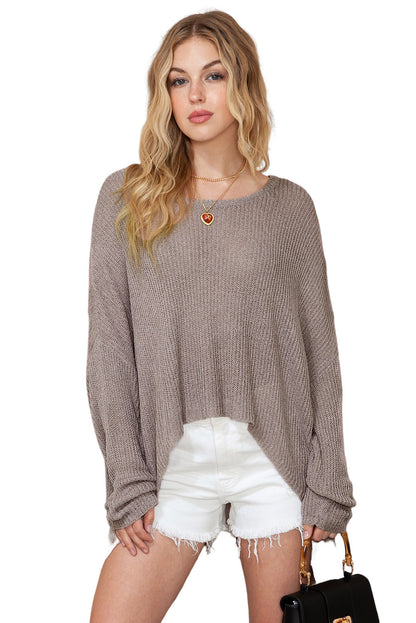 Gray Basic Slouchy Dolman Sleeve Sweater