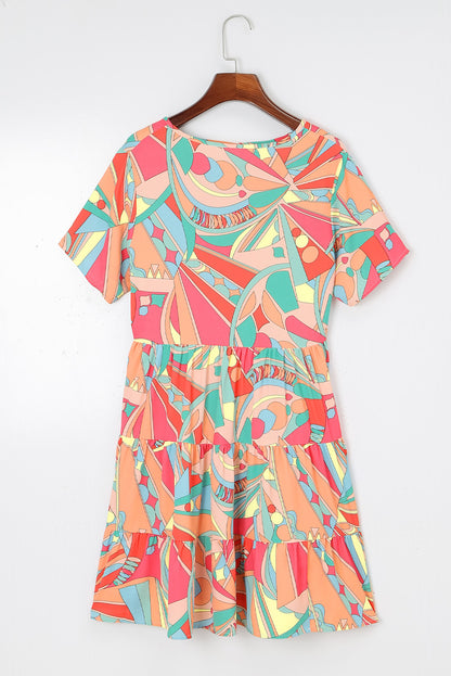 Multicolor Geometric Abstract Print Long Sleeve Shirt Dress