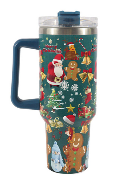 Blue Christmas Pattern Print Stainless Steel Tumblers