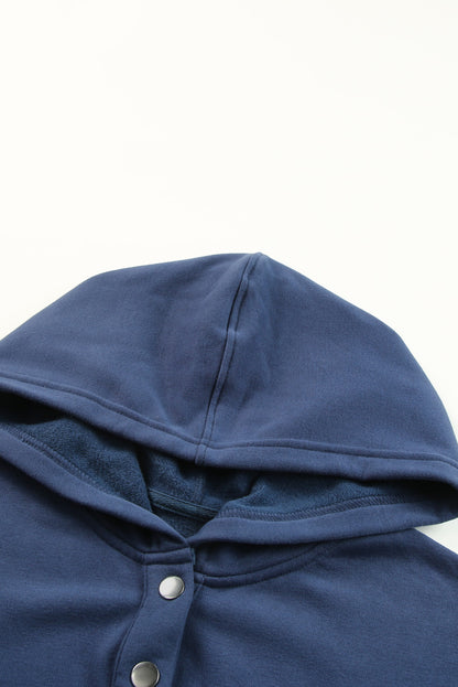 Light Blue Casual Batwing Sleeve Pocket Henley Hoodie