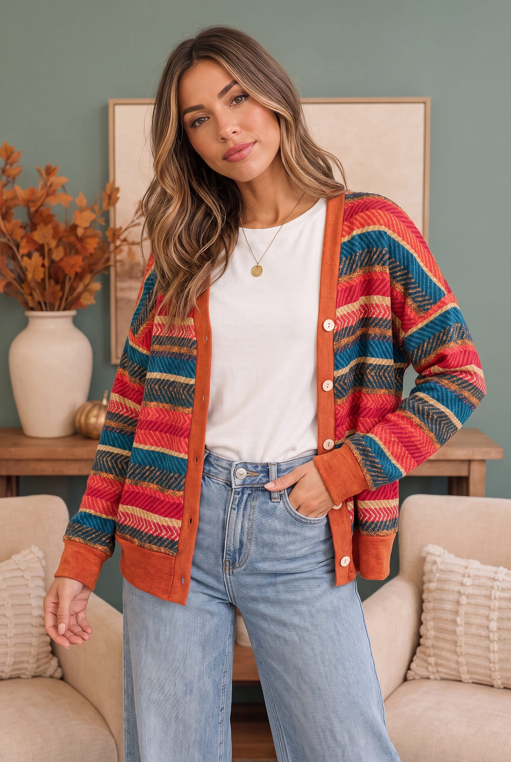 Snuggle Up Striped Button Down Cardigan