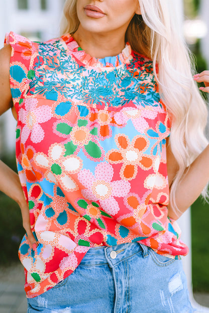 Floral Embroidered Flutter Sleeve Tank Top