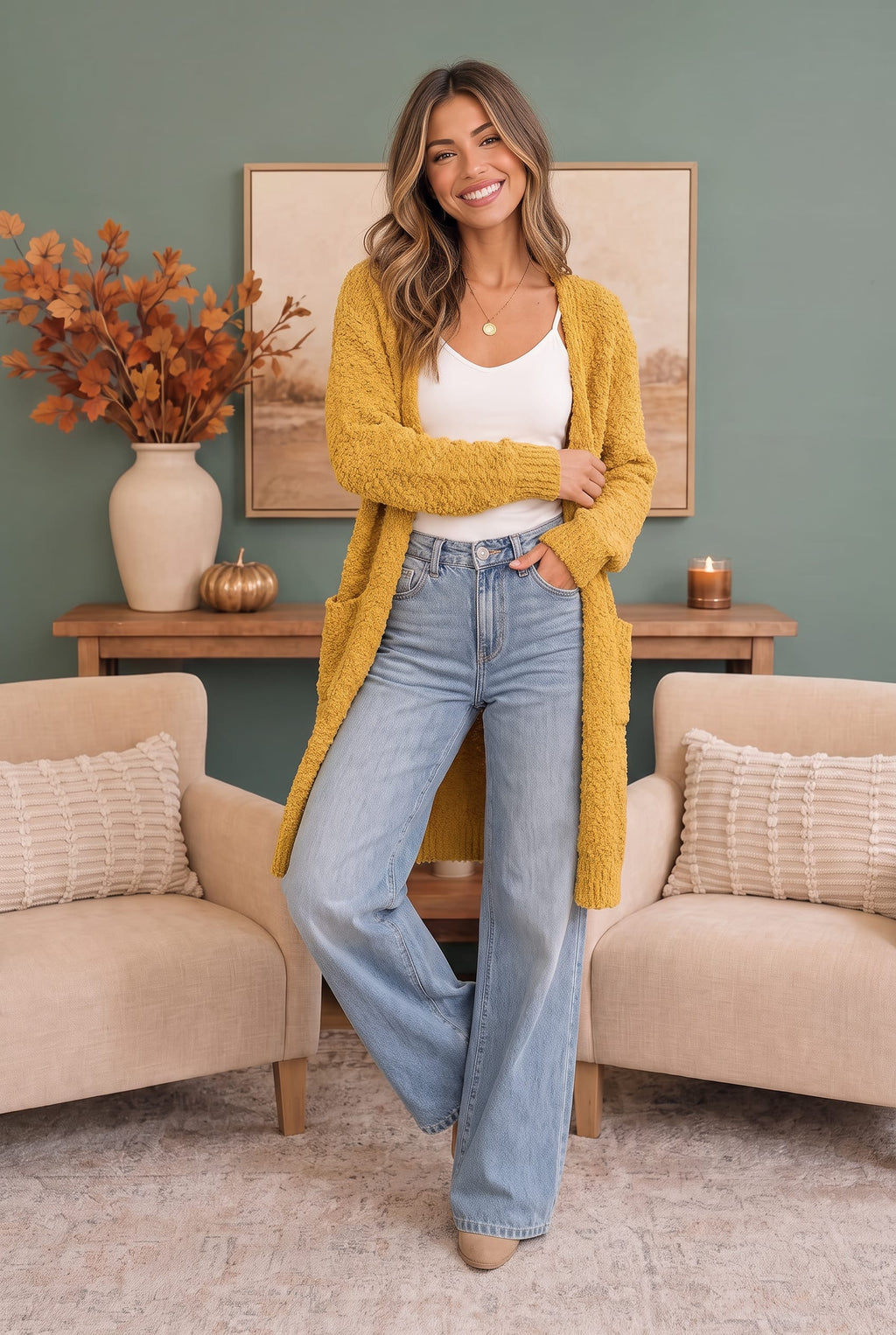 Falling For You Yellow Boucle Longline Cardigan
