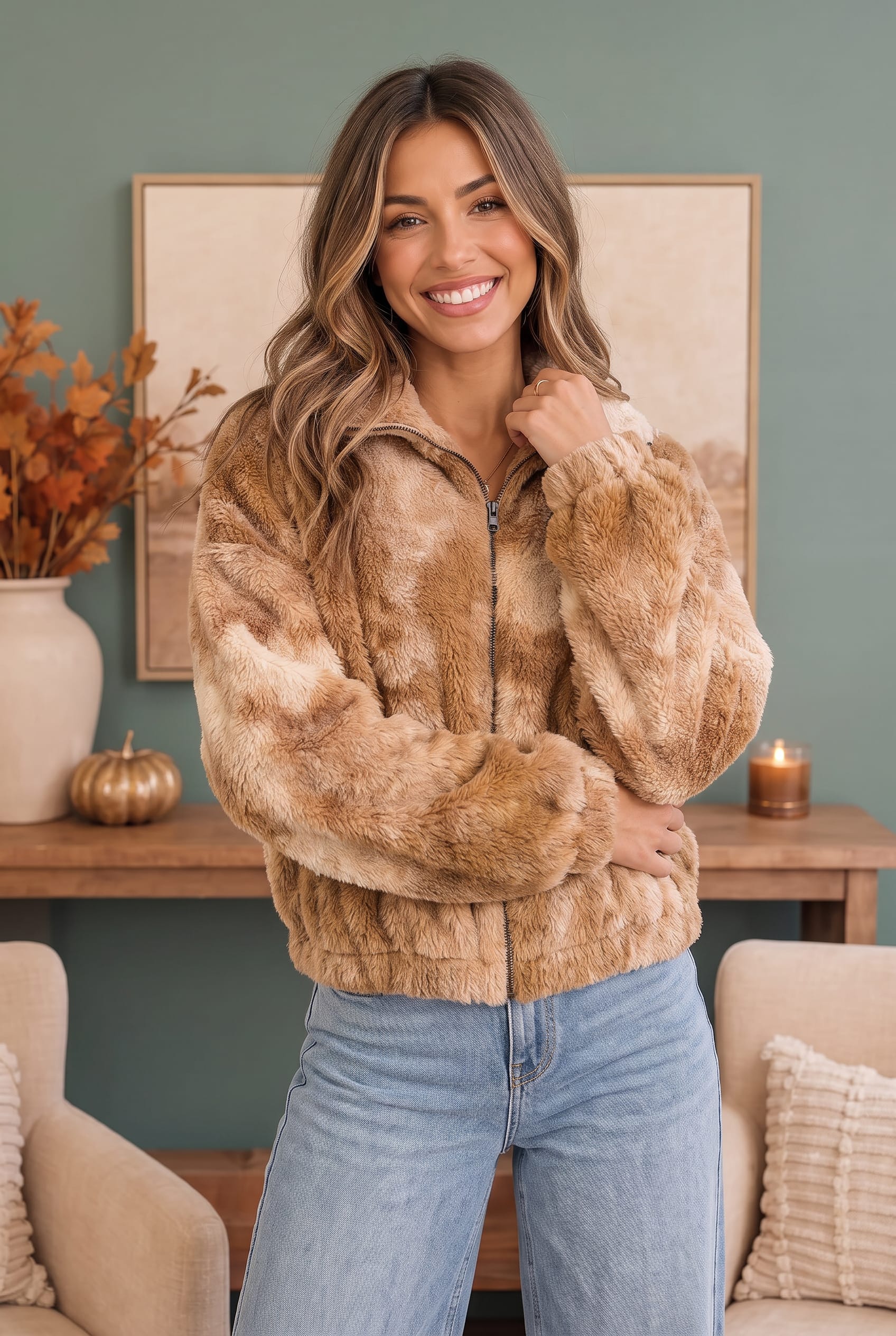 Homecoming Faux Fur Zip Up Jacket