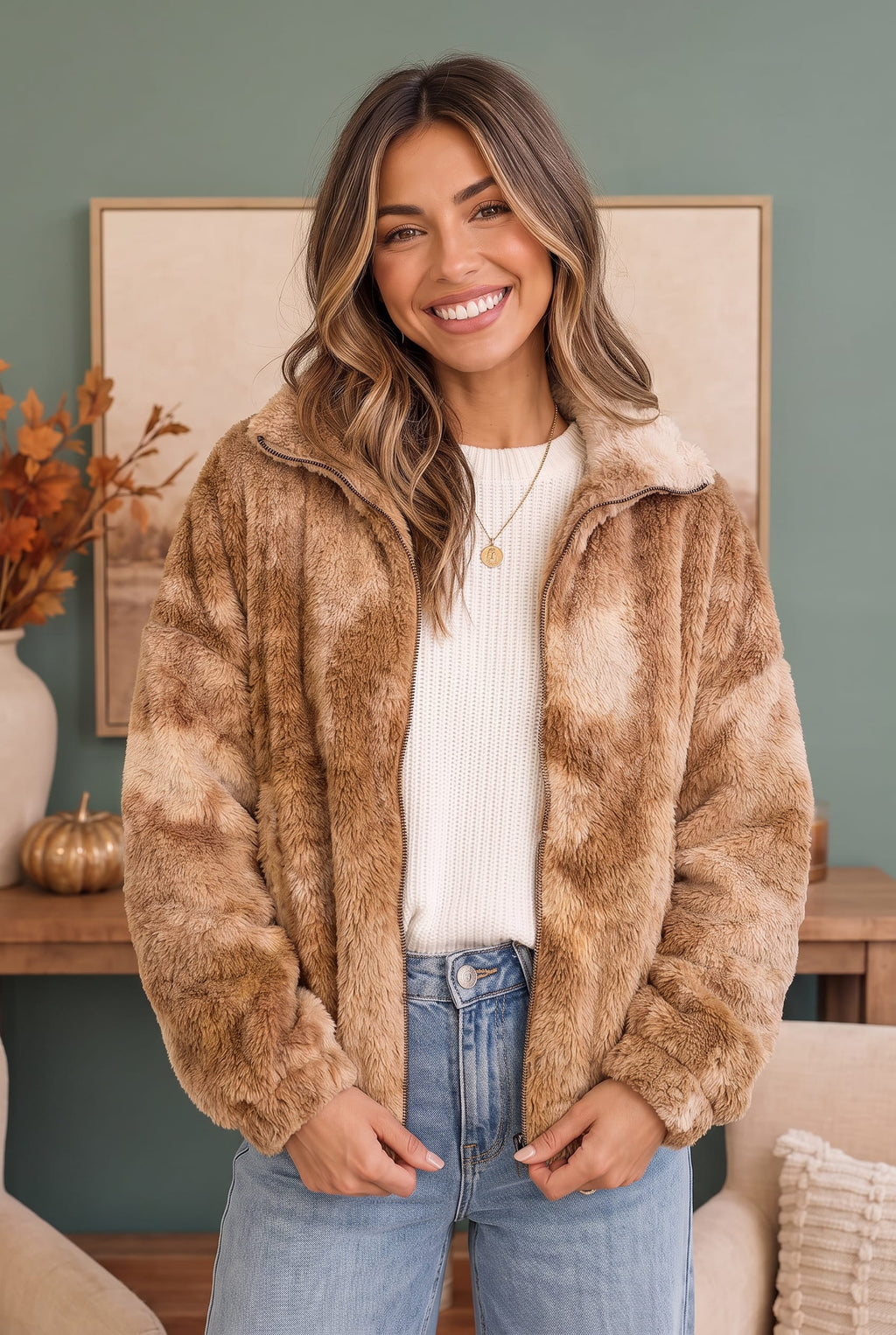 Homecoming Faux Fur Zip Up Jacket