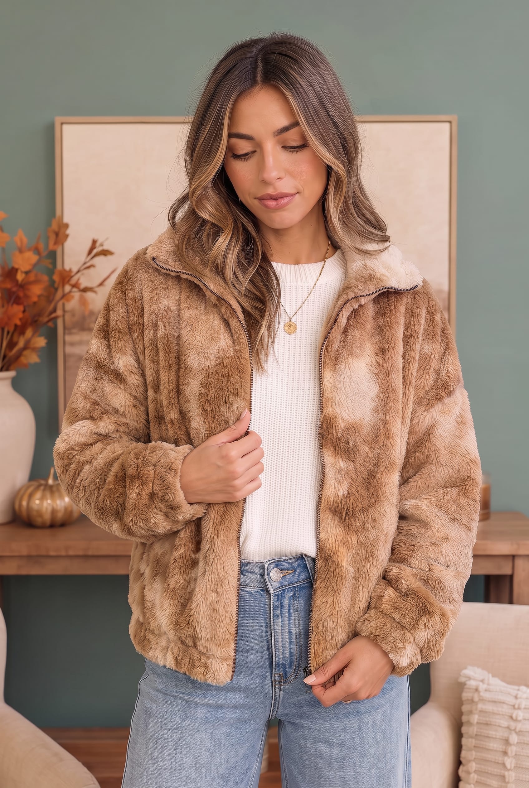 Homecoming Faux Fur Zip Up Jacket