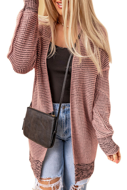 Rose Plaid Contrast Trim Casual Knit Long Cardigan