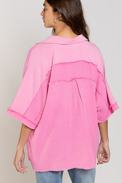 Pink POL Shacket/Button Up top