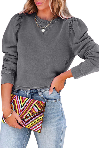 Green Vintage Washed Puff Sleeve Sweatshirt