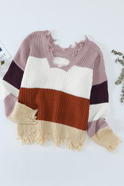 Colorblock Distressed Sweater