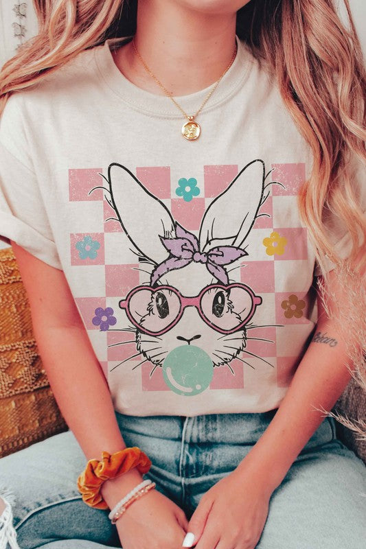 CHECKERED BUBBLE GUM BUNNY Graphic T-Shirt