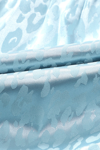 Split Sleeves Smocked Waist Leopard Satin Dress