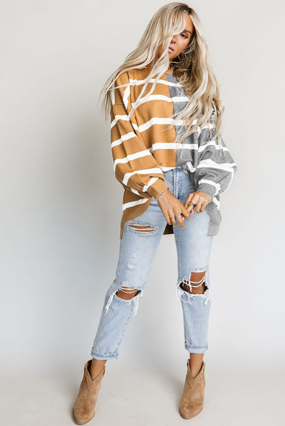 Contrast Striped Print Oversized Dropped Shoulder Top