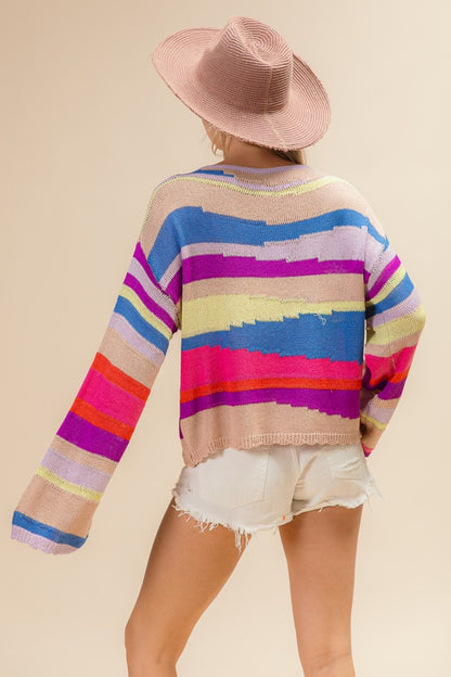 BiBi Multi Color Geometric Stripe Sweater