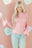 Gossamer Pink Heart Jacquard Flare Sleeve Mock Neck Fitted Top