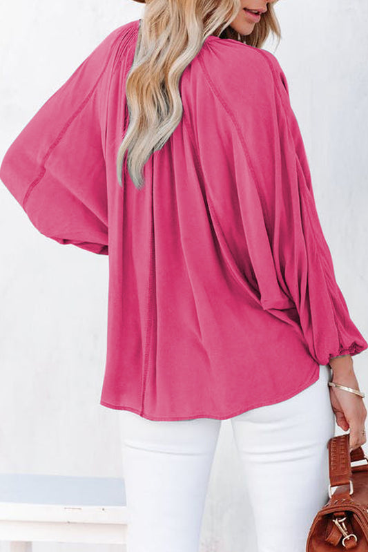 Rosy Casual Plicated Detail V Neck Blouse