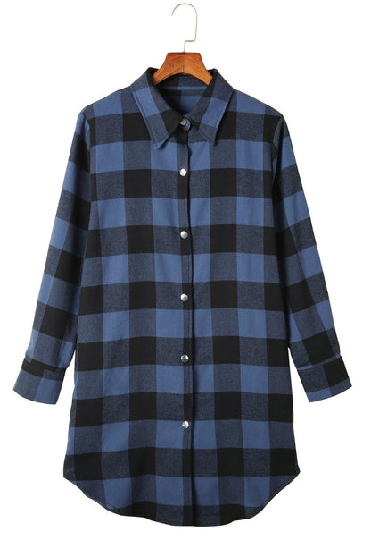 Brown & Black Plaid Collared Botton Down Long Shirt Shacket