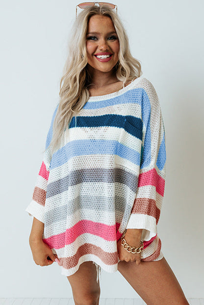 Multicolor Striped Knit Top with Chest Pocket