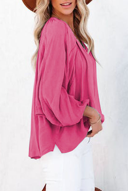 Rosy Casual Plicated Detail V Neck Blouse