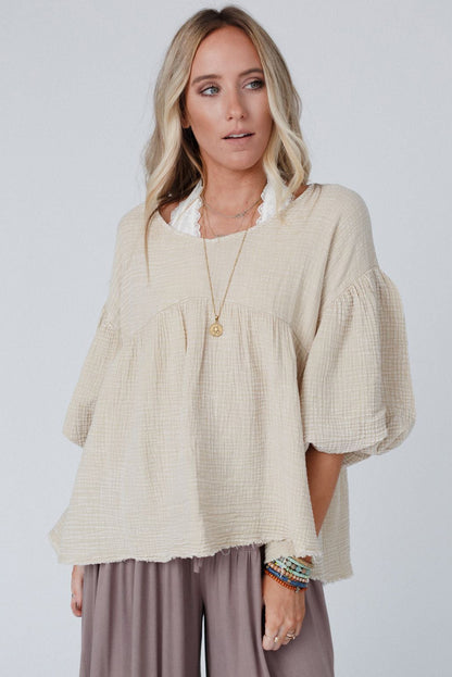 Textured Bubble Sleeves Top