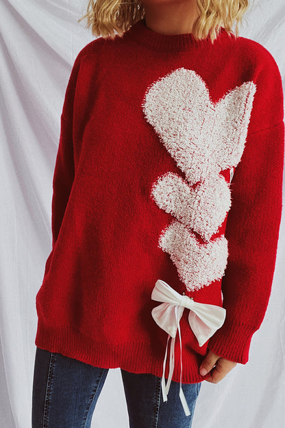 Racing Red Love Jacquard Bow Knitted Sweater