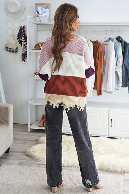 Colorblock Distressed Sweater