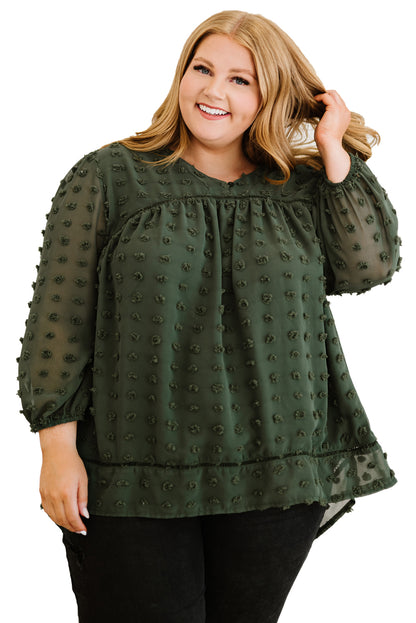 Boho V Neck Swiss Dot Bishop Sleeve Plus Size Blouse