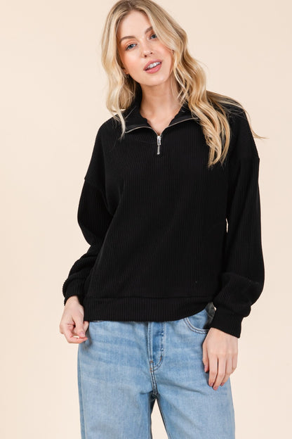 BOMBOM Quarter Zip Long Sleeve Sweatshirt with Pockets