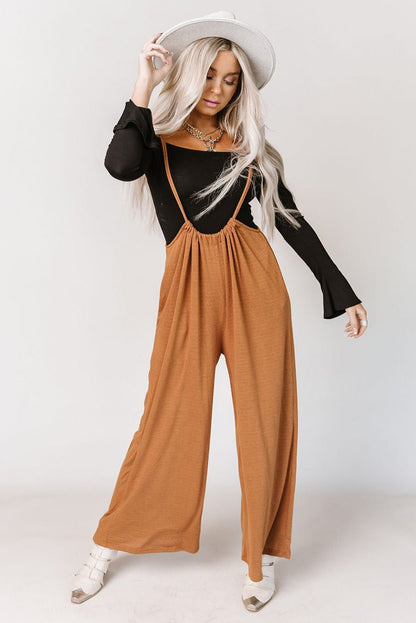 Orange High Rise Drawstring Wide Leg Suspender Pants