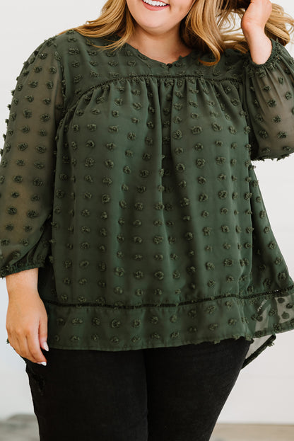 Boho V Neck Swiss Dot Bishop Sleeve Plus Size Blouse