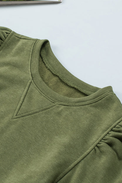 Green Vintage Washed Puff Sleeve Sweatshirt