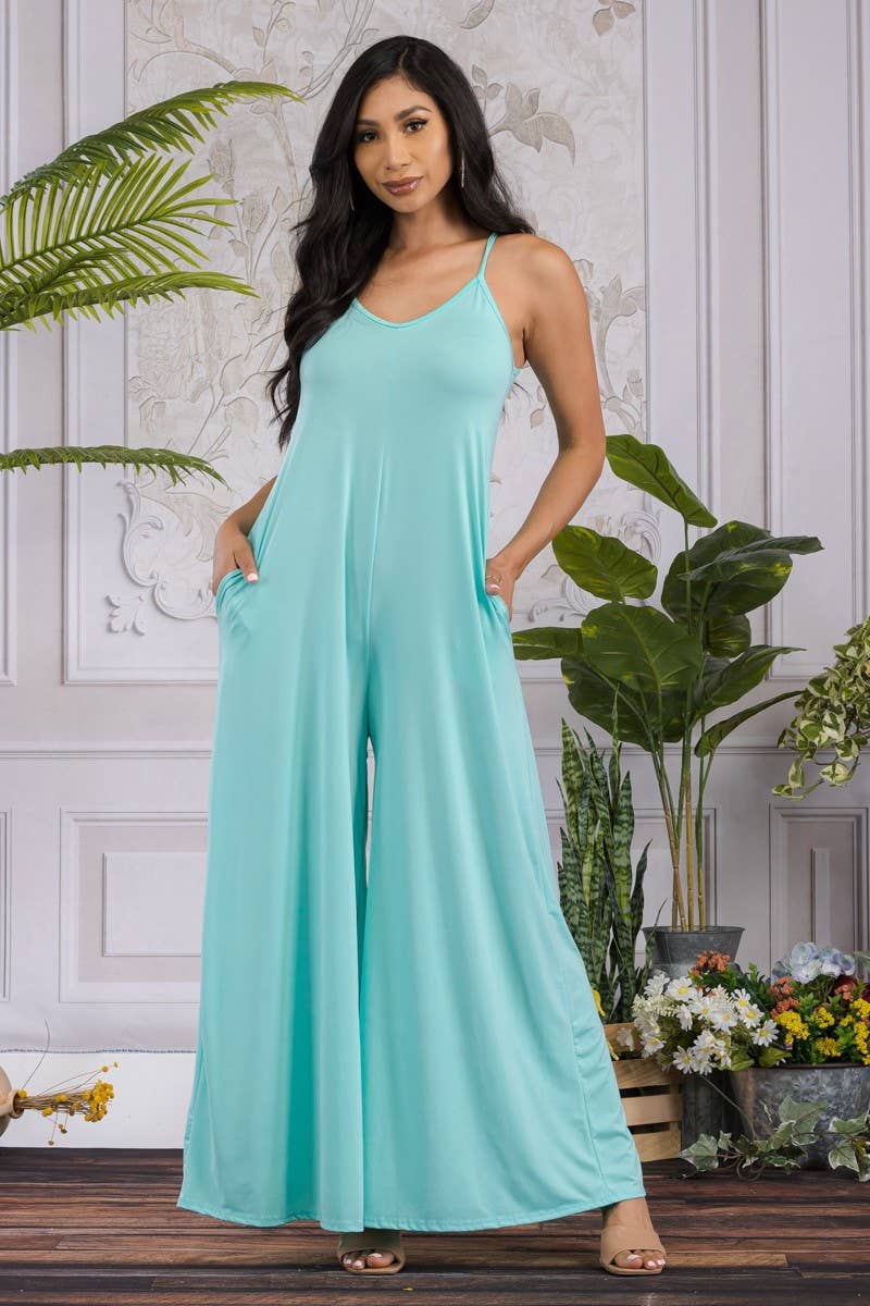 HH697R-S - Spaghetti Strap Wide Leg Jumpsuit