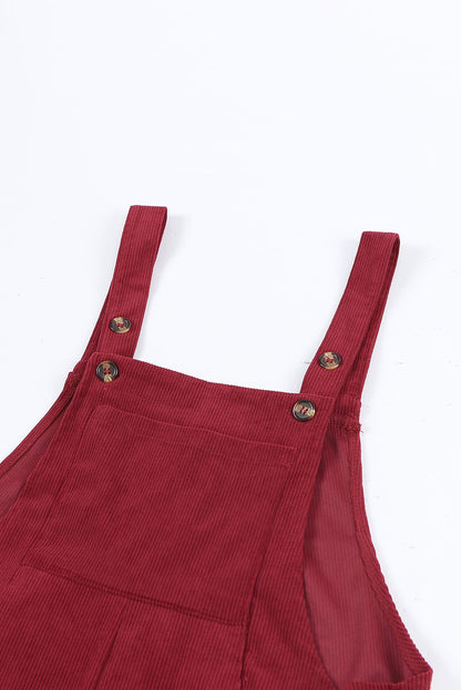 Red Corduroy Side Pockets Wide Leg Overall