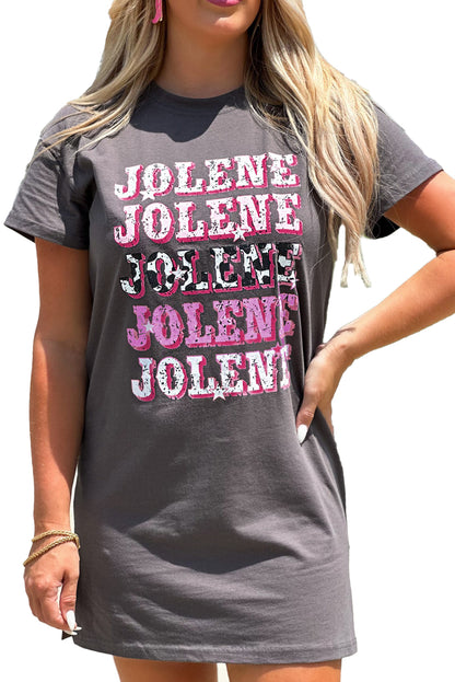 Dark Grey JOLENE Letter Graphic Crewneck Tunic T Shirt