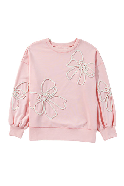 Light Pink Flower Pattern Drop Shoulder Loose Sweatshirt