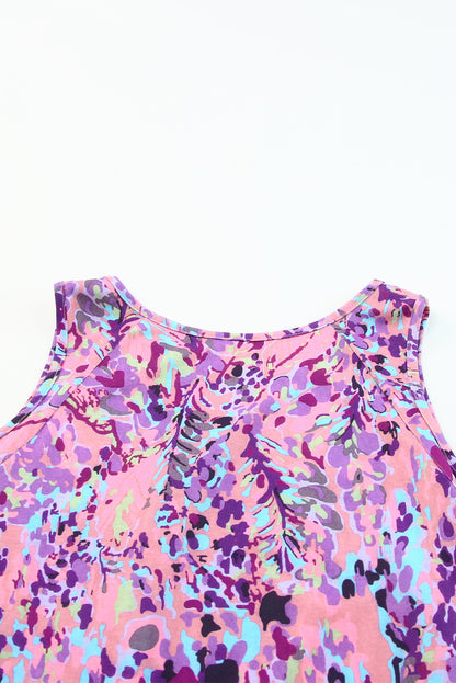 Multicolor Lavender Abstract Print Cold Shoulder Short Sleeve Blouse