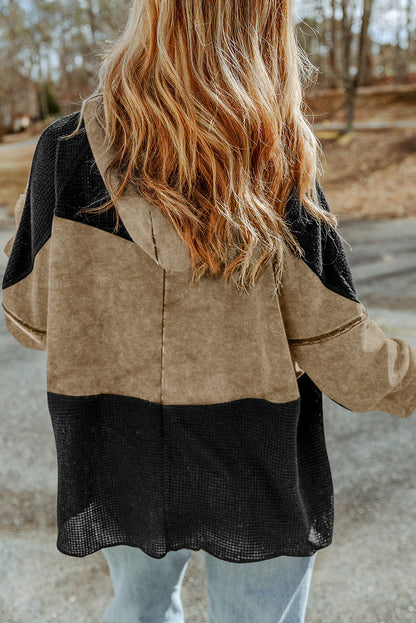 Grey Dark Wash Zip Up Jean Jacket with Hoodie