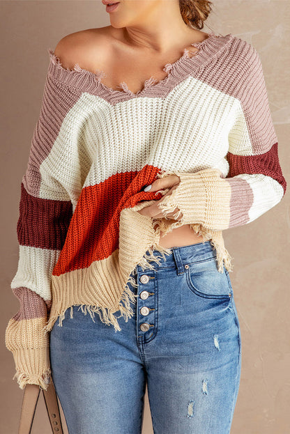 Colorblock Distressed Sweater