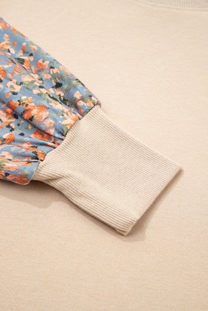 Smoke Gray Plaid Patchwork Sleeve Raw Seam Sweatshirt