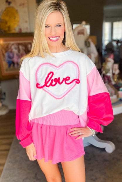 White Tinsel Love Heart Graphic Color Block Sweatshirt