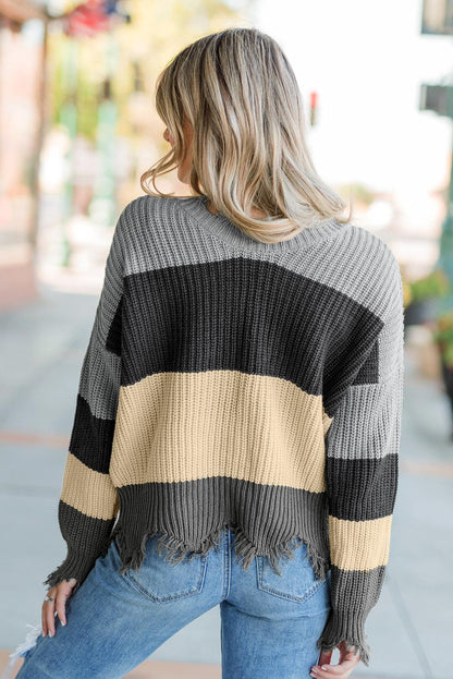 Colorblock Distressed Sweater